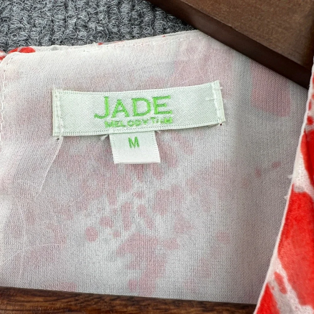Jade Melody Tam Ruffle Shift Dress Womens M Coral White Boho Vacation Tropical